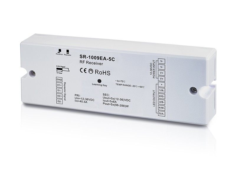Récepteur RF RGB CCT tension constante 5CH 5A de LED SR-1009EA-5C